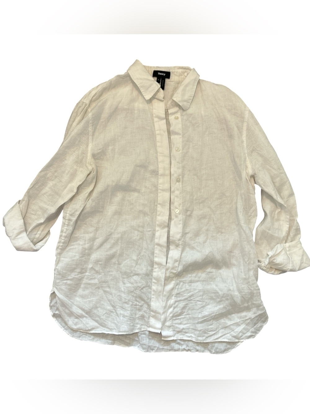 Theory 100% Linen Button Front Shirt White Size Small Relaxed Fit